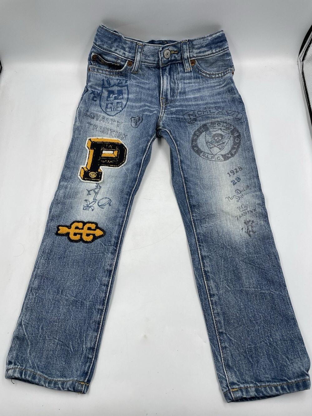 Boys Polo Ralph Lauren The Sullivan Slim Varsity Patch Graffiti Jeans Sz 4T